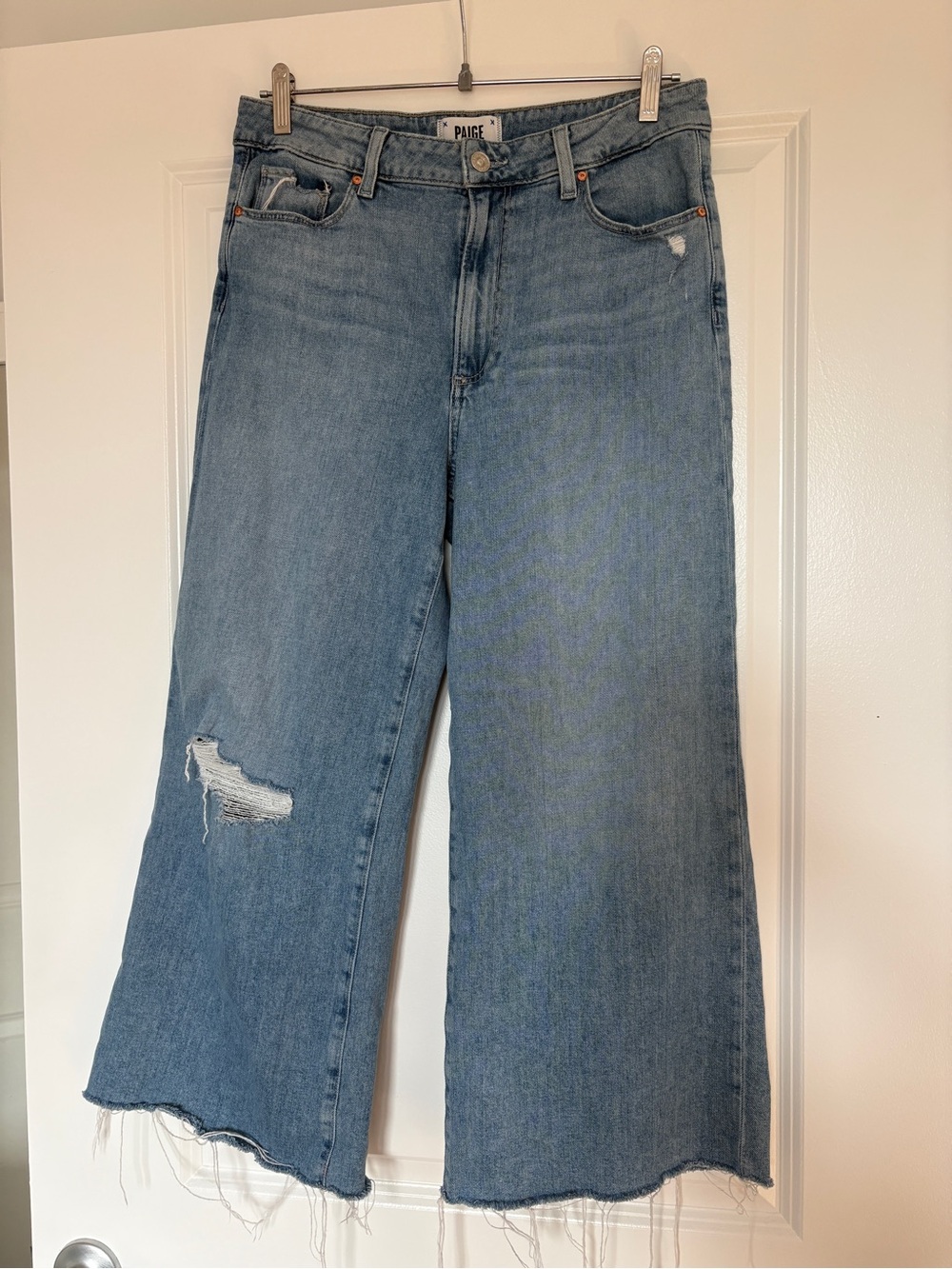 PAIGE Anessa sz 30 High Rise Ankle Wide Leg Jeans cropped Distressed - Picture 2 of 14